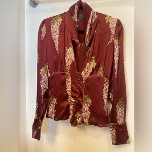 Vintage La Perla 100% silk with wisteria/ lilac flower vine color with bow